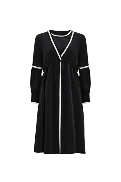 MISS DALIDA Yakası Çizgi Detaylı Kolsuz Cupro Siyah Tunik