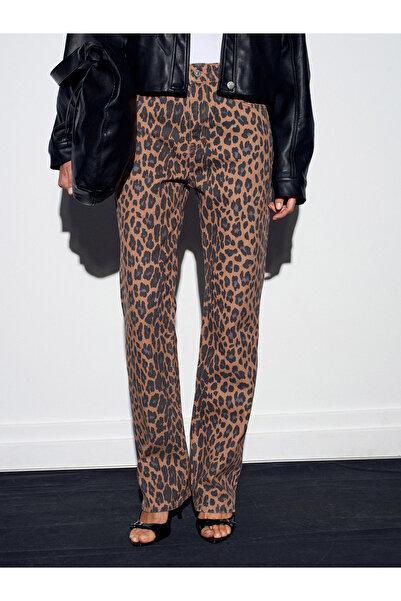 Dilvin 72078 100% Cotton Leopard Patterned Jean-Camel