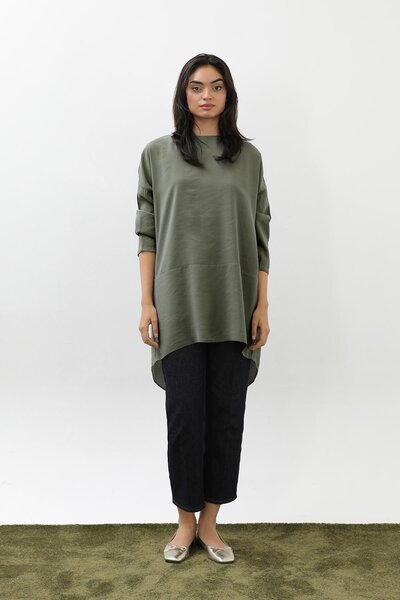 Puane Women's Cross Back Slit Tunic - 10675Tun - Khaki