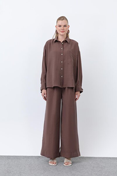 Puane Women's Back Piped Detail Trouser Suit - 14335Tks - Brown