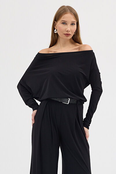 Laranor Μπλούζα με μαύρο γιακά μαντίλι με λεπτομέρεια με μανίκια, κομψότητα ημέρας και νύχτας