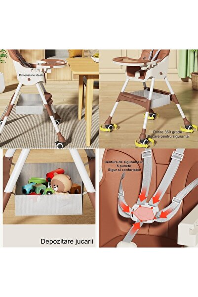 Flippy High Chair for Babies and Children Flippy, Telescopic, Foldable, Adjustable Tray, Footrest, Artifici