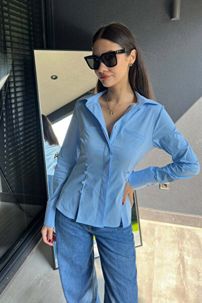 FABB قميص أزرق بتفاصيل شق