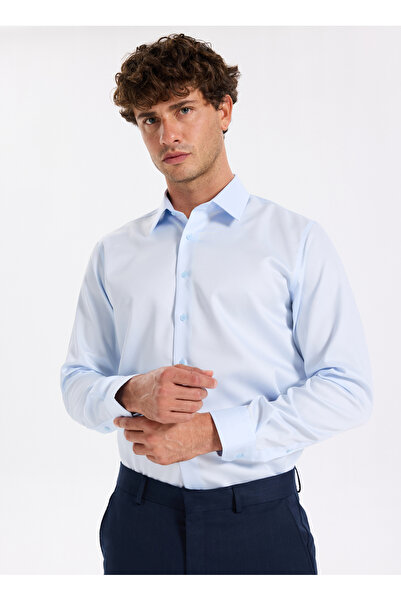 Fabrika Slim Fit Sumos Yaka Düz Açık Mavi Erkek Gömlek F5WM-GML 2581
