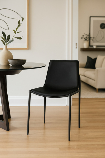 MARIA HOMES Black PU Leather Dining Chair – Modern Minimalist Chair with Meta...