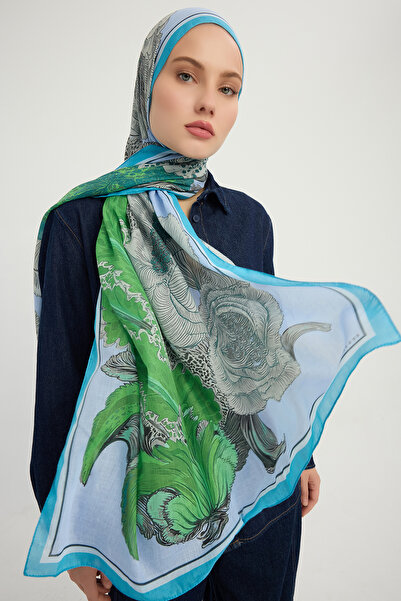 ipekistanbul Efilia Patterned Shawl - Mercan Garden - Blue