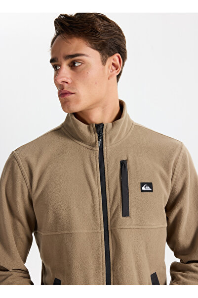 Quiksilver Eqypf03071-No Destination Fz Brown Mock Neck Regular Plain Men's Fleece Sweatshirt