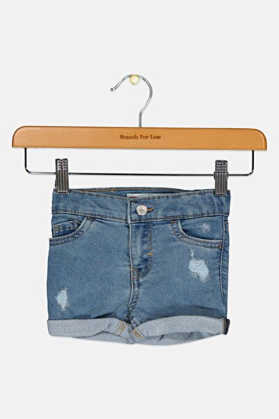 Levi's شورت جينز قصير للبنات الصغار من Rip Girlfriend، أزرق