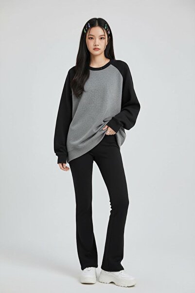 Karakedi Μαύρο μανίκι Raglan Anthracite Basic oversized Unisex μακρυμάνικο