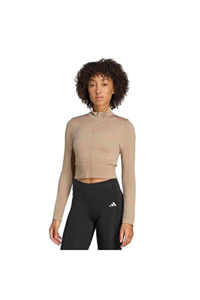 adidas Workout Essentials Women's Beige Mock Neck Jacket