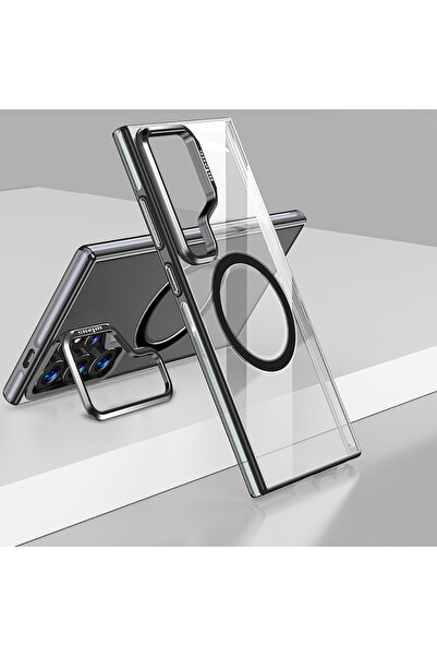 Gpack Samsung Galaxy S25 Ultra uyumlu Kılıf Wlons Magsafeli Renkli Çerçeve Standlı Efsane Kapak Siyah