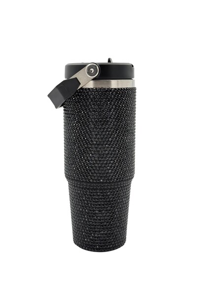 BİNDAWOOD كوب فراغ من بي آند دي مع غطاء ومقبض، لون أسود، 600 مل