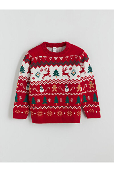 LC Waikiki Lcw Kids Red Crew Neck Christmas Themed Boy's Sweater