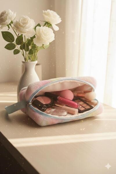 mlio Colorful Plush Makeup Bag Travel and Cosmetic Bag
