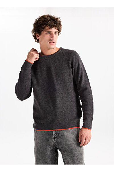 GMG FIRENZE Ανδρικό πουλόβερ με λαιμόκοψη εφαρμοστό ανθρακί GU25MFW04029