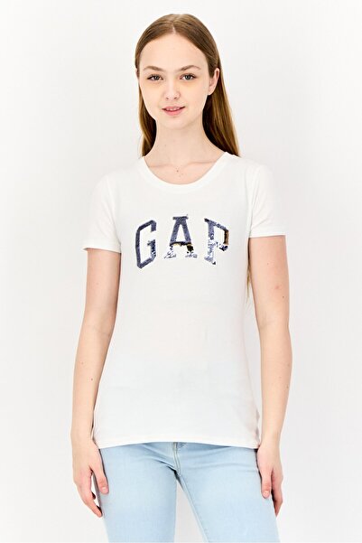 GAP Women Round Neck Short Sleeves Brand Logo T-Shirt, White
