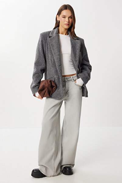 Lovelyİstanbul Yumuşak Tüylü Düz Kesim Blazer Ceket LRG0056 ANTRASİT