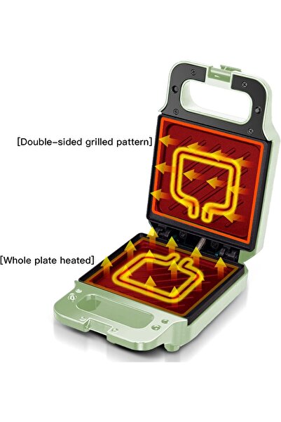 Tepengdie Small Sandwich, Waffle & Panini Maker - 600W, Green