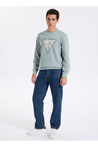 Guess Bisiklet Yaka Mavi Erkek Sweatshırt M5YQ05K68I4-G9L8 Triangle Erkek Sw