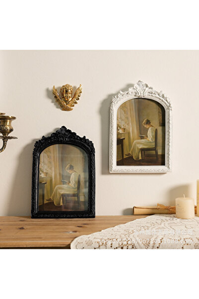 Generic European Retro Carved Resin Wall Hanging Photo Frame Decor - Black
