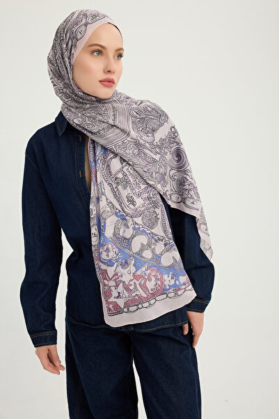 ipekistanbul Şal cu model Efilia - Dragoste fără sfârşit - Liliac