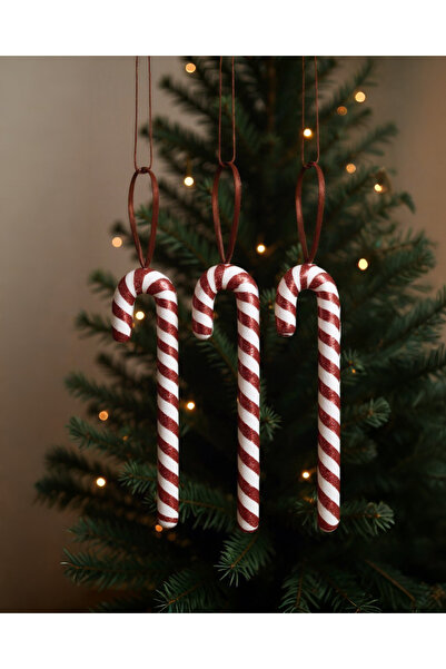 PARTİ SEPETİ Ornament de Crăciun Roșu și Alb cu bomboane de zahăr 21 cm Set de 3