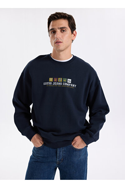 Guess Jeans Bisiklet Yaka Lacivert Erkek Sweatshırt M5BQ23K9V31-A71W Jeans Erkek