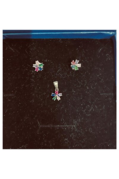 Crocodileskids Σετ από ασήμι 925, Leski Silver, πολύχρωμο λουλούδι με 5 πέταλα