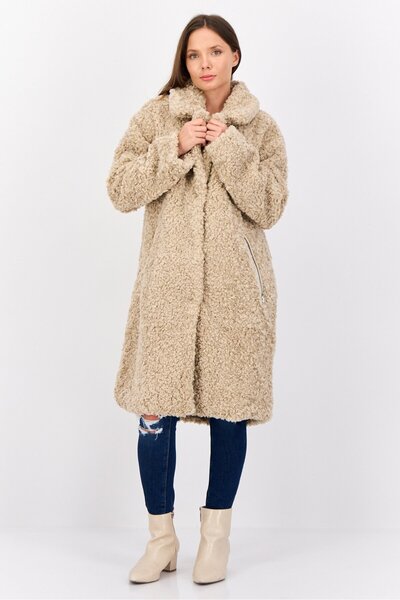 Esprit Women Faux Fur Sherpa Jacket, Beige