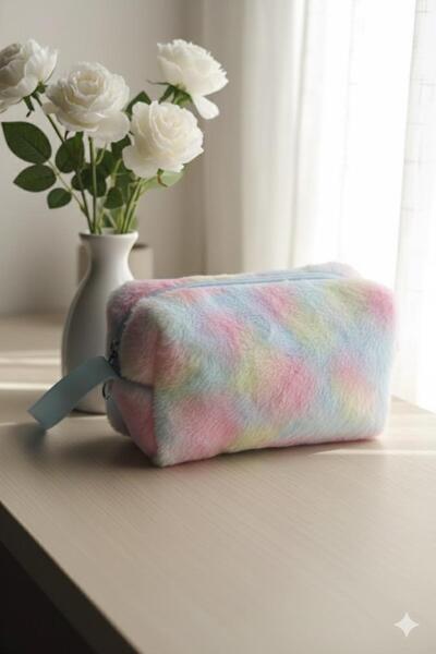 mlio Colorful Plush Makeup Bag Travel and Cosmetic Bag