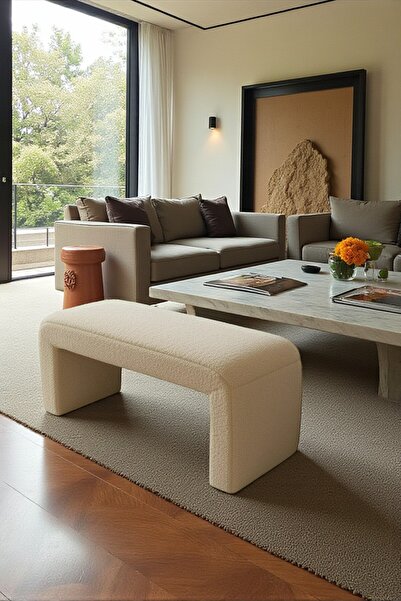CoArt Home Haven Teddy Kumaş Dekoratif Bench – Modern Dikdörtgen Yatak Ucu Pufu