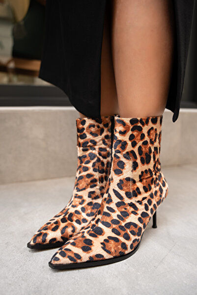 LAMİNTA Γυναικείες μπότες με τακούνι Miyo Leopard Suede με μυτερή μύτη