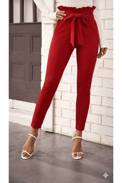 civetta Women's High Waist Ruffled Front Tie Imported Crepe Pants