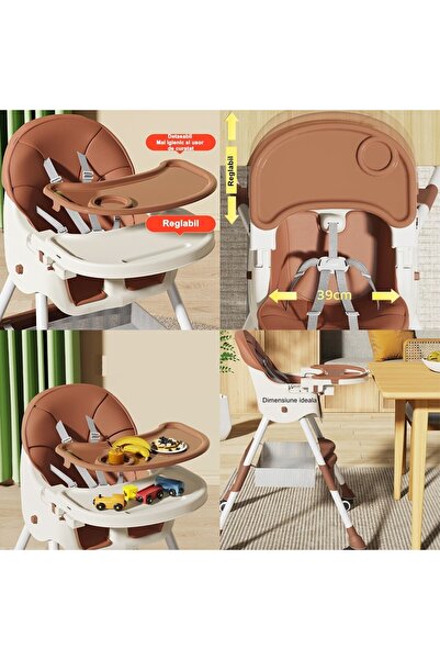 Flippy High Chair for Babies and Children Flippy, Telescopic, Foldable, Adjustable Tray, Footrest, Artifici