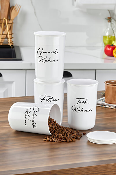 MODA OZY 4lü Plastik Kapaklı Şeffaf Etiketli Türk Kahve/Filtre/Çekirdek/Granü...