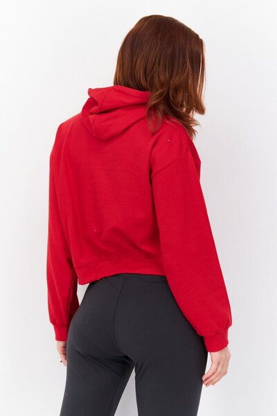 Nautica Women Hood With Drawstring Long Sleeve Brand Logo Sweatshirt, Red