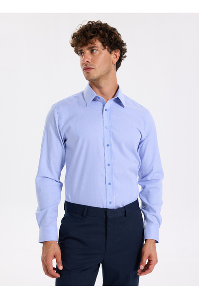 Fabrika Slim Fit Sumos Yaka Çizgili Koyu Mavi Erkek Gömlek F5WM-GML 2582