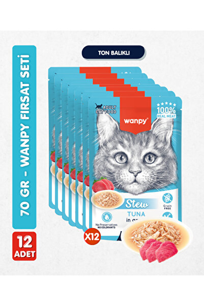 Wanpy 12li Yetişkin Kedi Yaş Maması Ton Balıklı Premium Kalite 12 x 70 gr