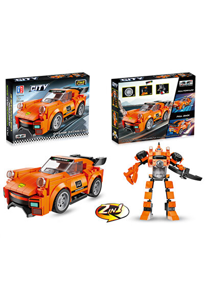Gokidy Çek Bırak Dönüşebilen 2in1 Blok Arabalar - Turuncu 216 Parça
