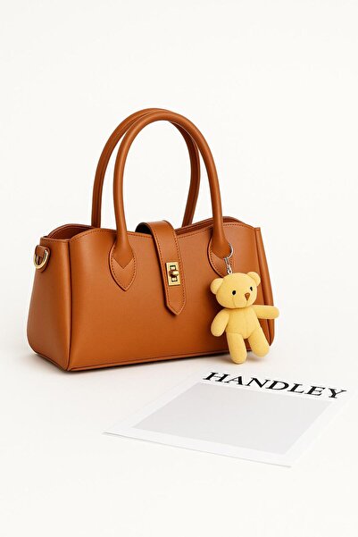 Handley حقيبة يد وكتف نسائية من الجلد الناعم – هدية دمية دب قطيفة