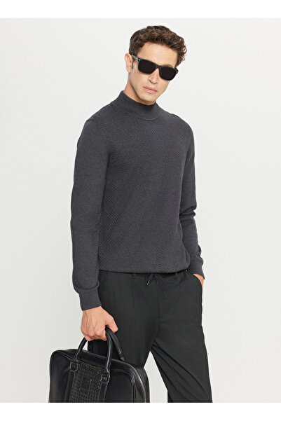 ALTINYILDIZ CLASSICS Yarım balıkçı Yaka Standart Antrasit Melanj Erkek Kazak ...