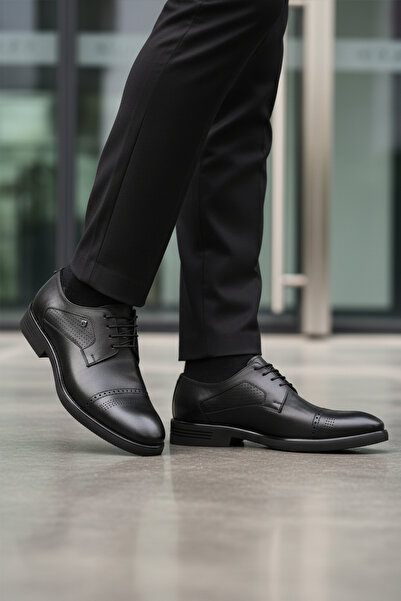 Fosco Black Genuine Leather Lace-Up Men's Classic Shoes 3255 m