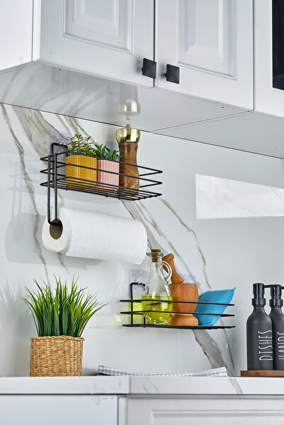 ERD & EMA HOME ERD&EMA HOME Suport pentru condimente cu adeziv puternic, 2 bucăți, suport pentru prosoape din hârtie metalică, suport pentru condimente negru, suport pentru bucătărie