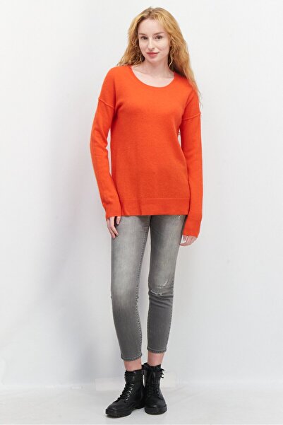 Aqua Women Knitted Long Sleeve Cashmere Sweater, Orange