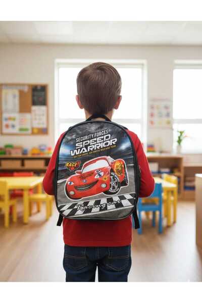 Efe Şimşek Mcqueen Baskılı Tek Bölmeli Anaokulu Çantası En 24 Cm Boy 28 Cm