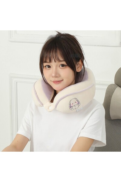Flippy Travel Pillow, Flippy, For Neck and Head, Cotton Filling, 28x28x10 cm, Embroidered Rabbit Design, Li