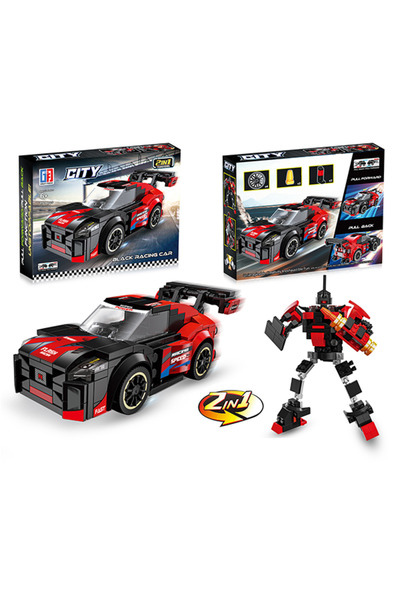 Gokidy Çek Bırak Dönüşebilen 2in1 Blok Arabalar - Kırmızı Siyah 191Parça