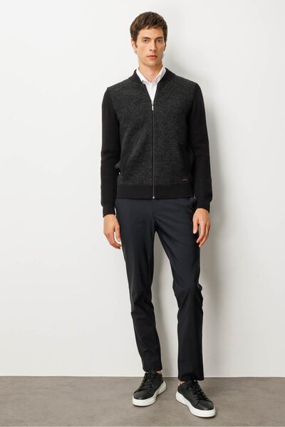 Desen Triko Men's Judge Collar Felt Front Knitwear Coat Black