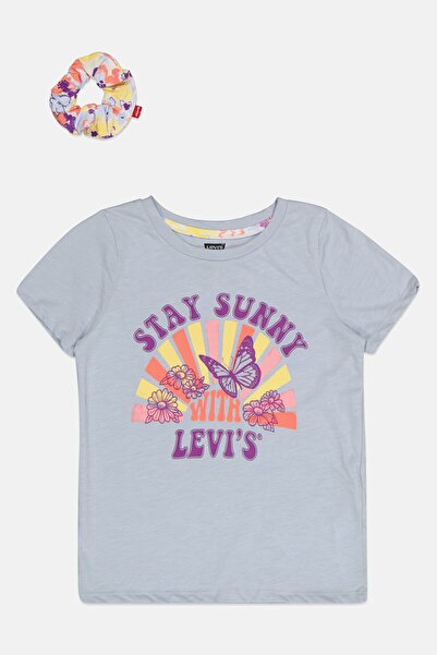 Levi's Kids Girl 2 Pcs Graphic Print T-Shirt With Scrunchies Set, Multicolor