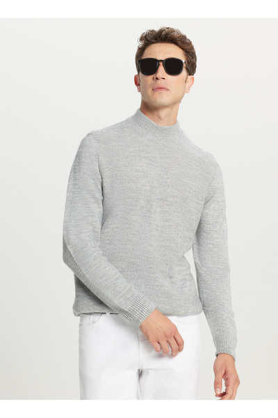 ALTINYILDIZ CLASSICS Yarım balıkçı Yaka Standart Gri Melanj Erkek Kazak ACE04...